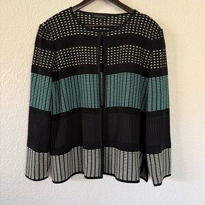 Ming Wang Black and Cream Textured Knit Jacket